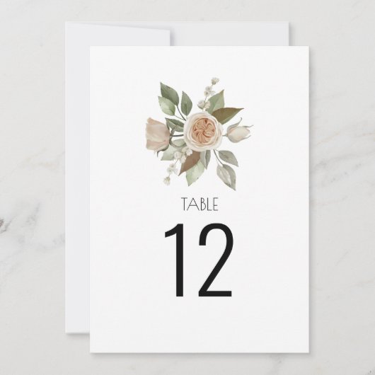 Dusty Pink Peach Roos Floral Wedding Table Number (Voorkant)