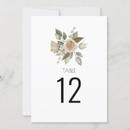 Dusty Pink Peach Roos Floral Wedding Table Number