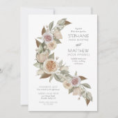 Dusty Pink Peach Roos Flowy Botanical Wedding Kaart (Voorkant)