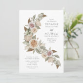 Dusty Pink Peach Roos Flowy Botanical Wedding Kaart (Staand voorkant)