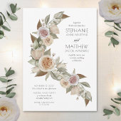 Dusty Pink Peach Roos Flowy Botanical Wedding Kaart