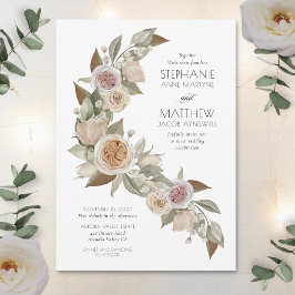 Dusty Pink Peach Roos Flowy Botanical Wedding Kaart