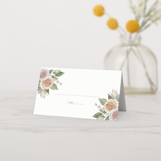 Dusty Pink Peach Rozen Botanical Floral Wedding Plaatskaartje (Voorkant)