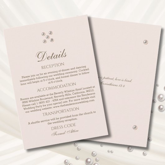 Dusty Pink Pearl Christian Wedding Details Informatiekaartje