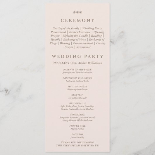 Dusty Pink Pearl Christian Wedding Program Programmakaart (Achterkant)