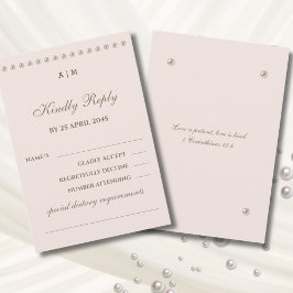 Dusty Pink Pearl Christian Wedding RSVP Card Kaartje