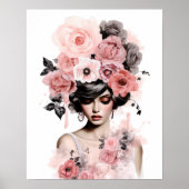 Dusty Pink Peonies Floral Mode Portrait Poster (Voorkant)