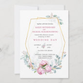 Dusty Pink Peonies Geometric Gold Lijst Wedding Kaart (Voorkant)
