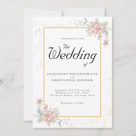 Dusty Pink Peony Floral Chic Waterverf Wedding Kaart (Voorkant)