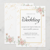 Dusty Pink Peony Floral Chic Waterverf Wedding Kaart (Voorkant / Achterkant)