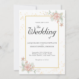 Dusty Pink Peony Floral Chic Waterverf Wedding Kaart