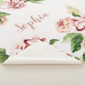 Dusty Pink Peony Floral Girl Name Baby Sherpa Deken (3/4)