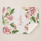 Dusty Pink Peony Floral Girl Name Baby Sherpa Deken (Voorkant (horizontaal))