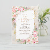 Dusty Pink Peony Floral Gold Shimmer 50e verjaarda Kaart (Staand voorkant)
