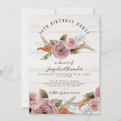 Dusty Pink Peony Floral Rustic Wood Birthday Party Kaart (Voorkant)