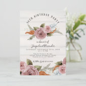 Dusty Pink Peony Floral Rustic Wood Birthday Party Kaart (Staand voorkant)