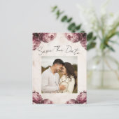 Dusty Pink Peony Flowers Save the Date Aankondigingskaart (Staand voorkant)