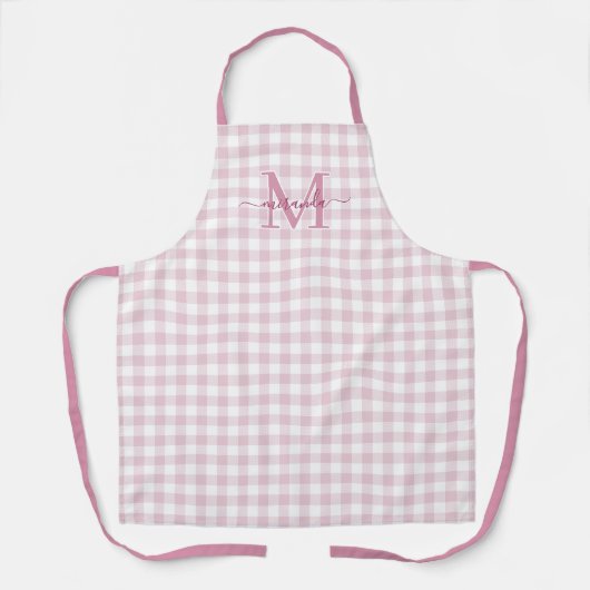Dusty Pink Plaid Apron with Monogram & Name Schort (Voorkant)