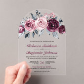 Dusty Pink Plum Purple Floral Wedding Acryl Uitnodigingen (Insitu (Draagbaar))