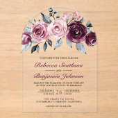 Dusty Pink Plum Purple Floral Wedding Acryl Uitnodigingen (Voorkant)