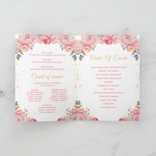 Dusty Pink Princess Floral Quinceañera Programma (Binnen)