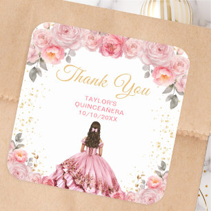 Dusty Pink Princess Quinceañera Bedankt Vierkante Sticker