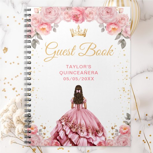 Dusty Pink Princess Quinceañera Guest Book Notitieboek