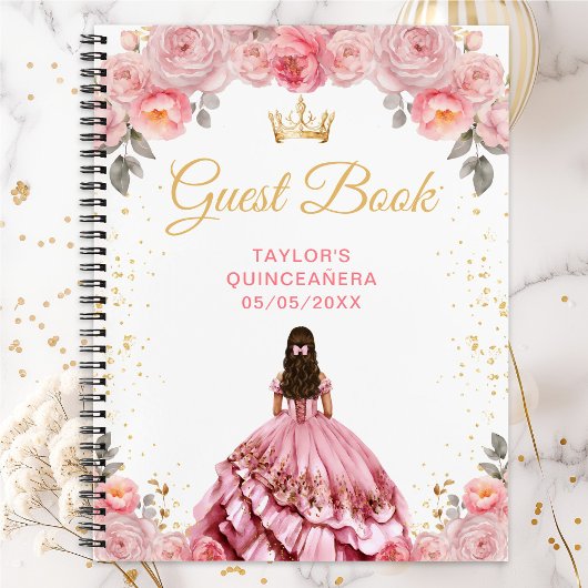 Dusty Pink Princess Quinceañera Guest Book Notitieboek
