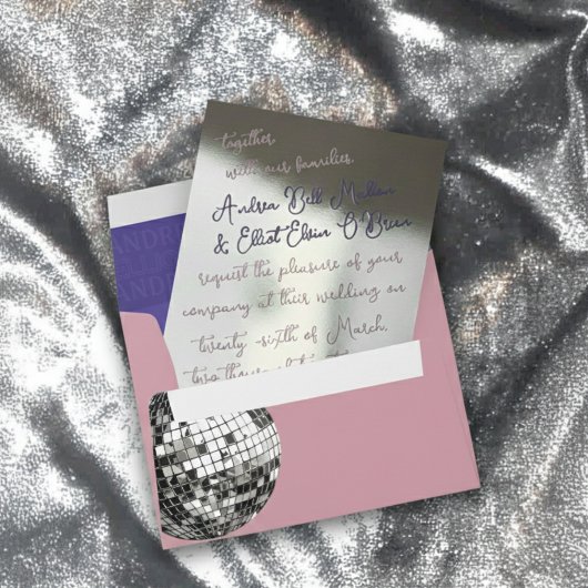 Dusty Pink & Purple Bold Script Silver Wedding Folie Uitnodiging