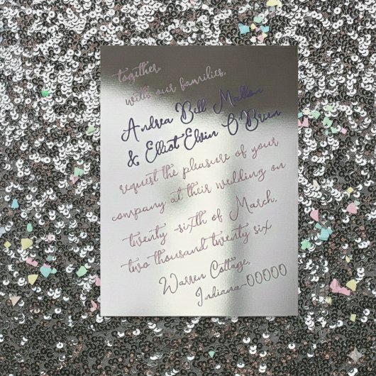 Dusty Pink & Purple Bold Script Silver Wedding Folie Uitnodiging