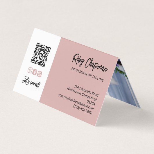 Dusty Pink QR Code Foto Sociale Media Pictogrammen Visitekaartje (Achterkant)