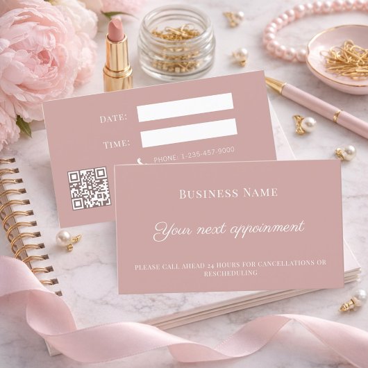 Dusty pink QR customer client appointment card Kortingskaartje