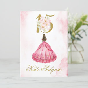 Dusty pink Quinceanera uitnodiging