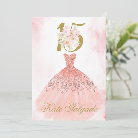 Dusty pink Quinceanera uitnodiging (Staand voorkant)
