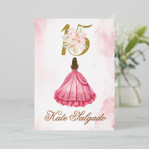 Dusty pink Quinceanera uitnodiging