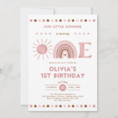 Dusty Pink Rainbow & Sunshine Girl 1ste verjaardag Kaart (Voorkant)