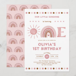 Dusty Pink Rainbow & Sunshine Girl 1ste verjaardag Kaart