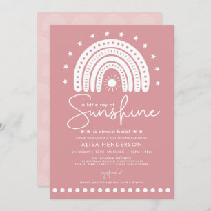 Dusty Pink Ray of Sunshine Boho Girl Baby shower Kaart