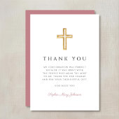 Dusty Pink Religious Cross Girl Confirmation Bedankkaart