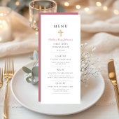 Dusty Pink Religious Cross Girl First Communion Menu