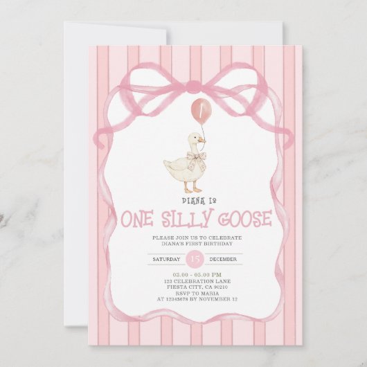 Dusty Pink Ribbon Gingham One Gekke Goose Kaart (Voorkant)
