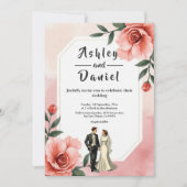 Dusty Pink Romantic Bride And Groom Floral Wedding Kaart (Voorkant)