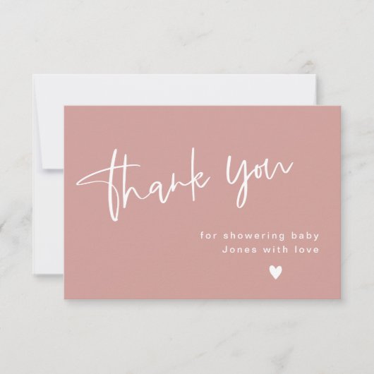 Dusty Pink/ Roos Baby shower Bedankkaart (Voorkant)