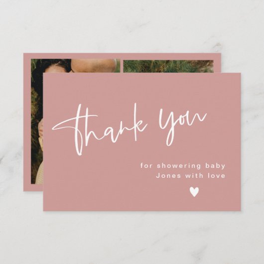 Dusty Pink/ Roos Baby shower Bedankkaart (Voorkant / Achterkant)