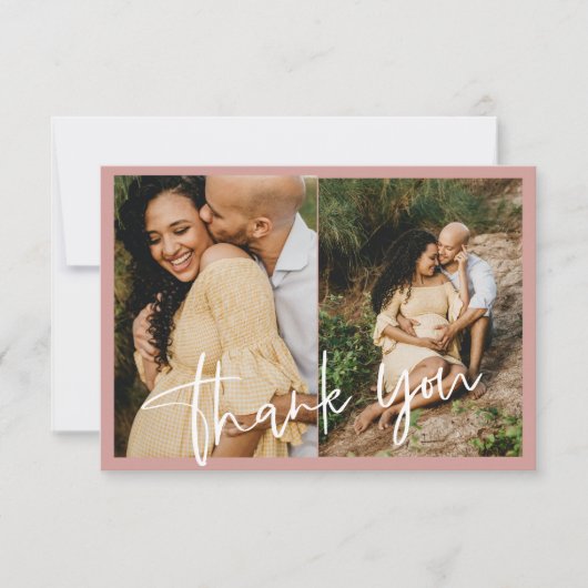 Dusty Pink/ Roos Baby shower Foto Bedankkaart (Voorkant)