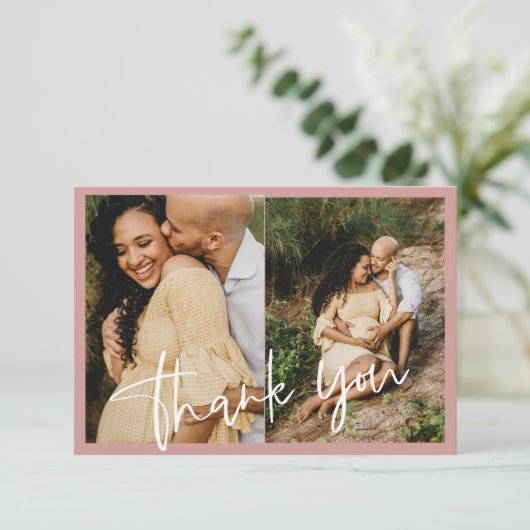 Dusty Pink/ Roos Baby shower Foto Bedankkaart (Staand voorkant)