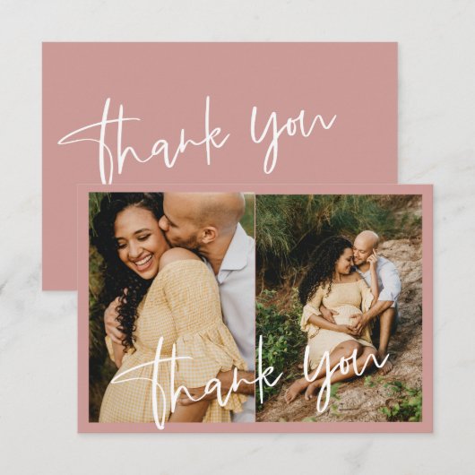 Dusty Pink/ Roos Baby shower Foto Bedankkaart (Voorkant / Achterkant)