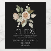 Dusty Pink Roos Bloom Black Wedding Wijn Etiket (Enkel label)