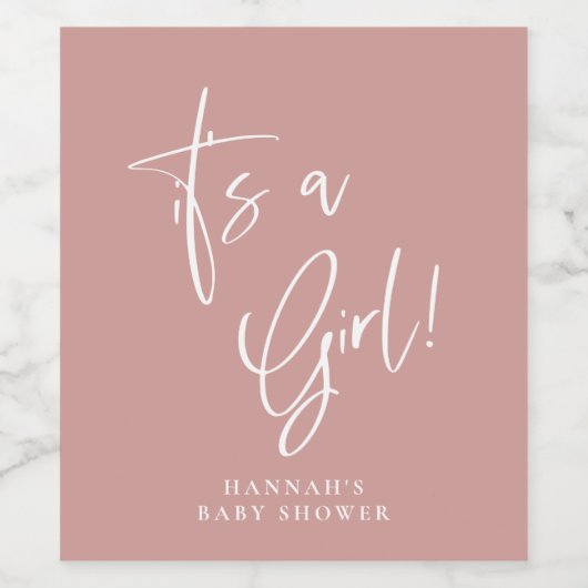 Dusty Pink / Roos Boheemse Baby shower Het is een  Wijn Etiket (Enkel label)
