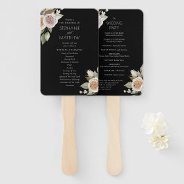 Dusty Pink Roos Floral Black Wedding Programme Handwaaier